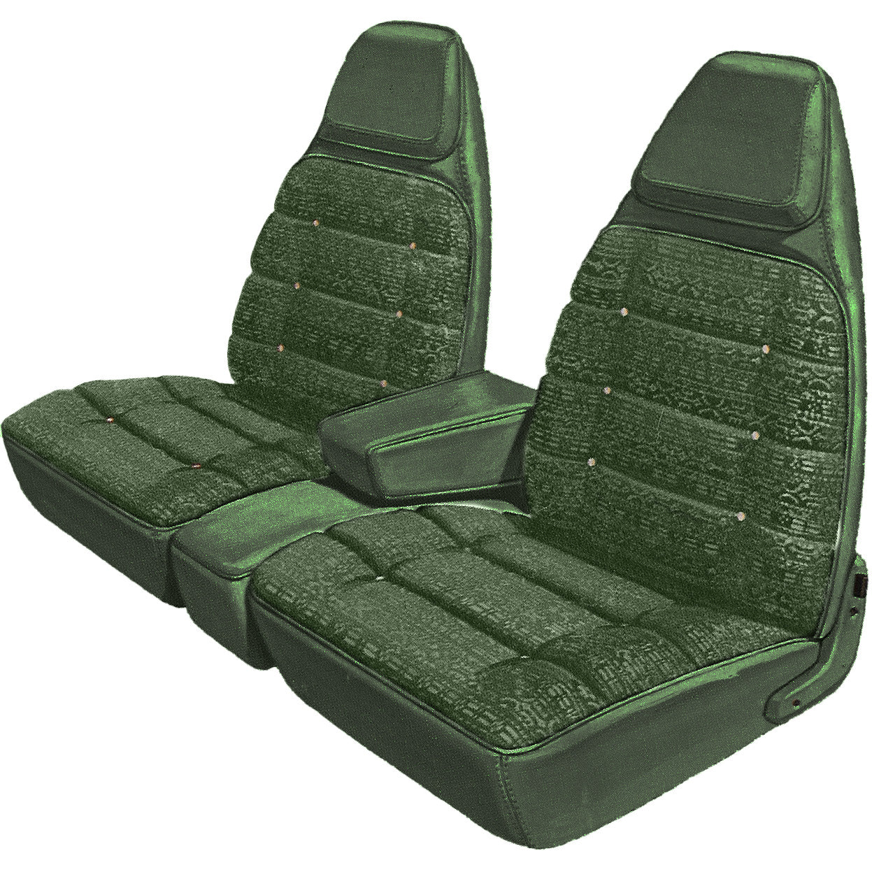74 CHARGER SE/SATELLITE SEBRING SPLIT BENCH W/ C.A.R. UPHOLSTERY - SRM GREEN CLOTH/JADE GREEN