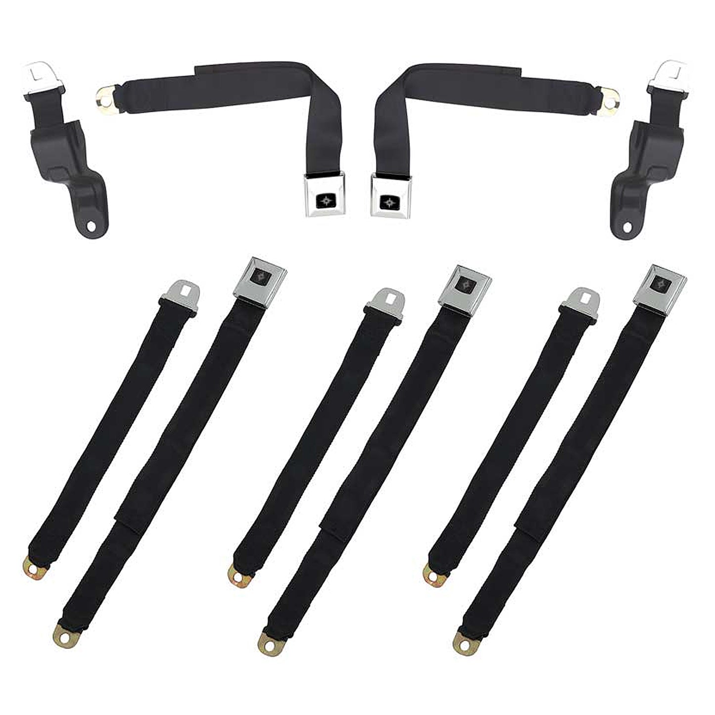 1968-1969 CHEVROLET CAMARO/PONTIAC FIREBIRD/1969 PONTIAC TRANS AM DLX SEATBELT KIT W/ STARBURST PUSH BUTTON