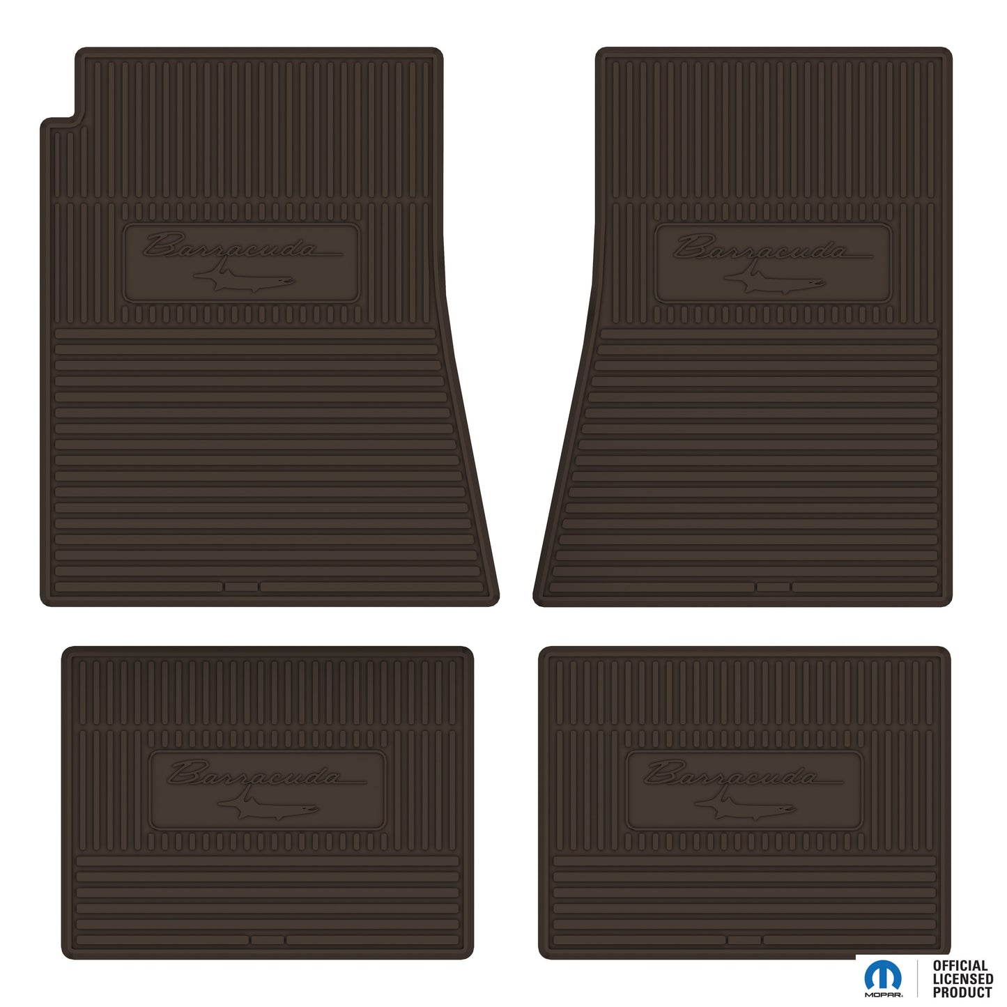 67-69 PLYMOUTH 'BARRACUDA W/ FISH' FLOOR MATS W/ AUTOMATIC TRANSMISSION - BROWN
