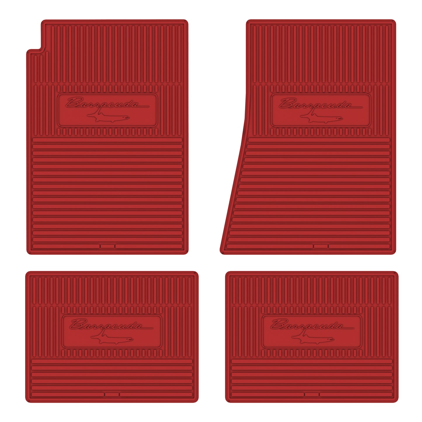 67-69 PLYMOUTH 'BARRACUDA W/ FISH' FLOOR MATS W/ MANUAL TRANSMISSION - BRIGHT RED