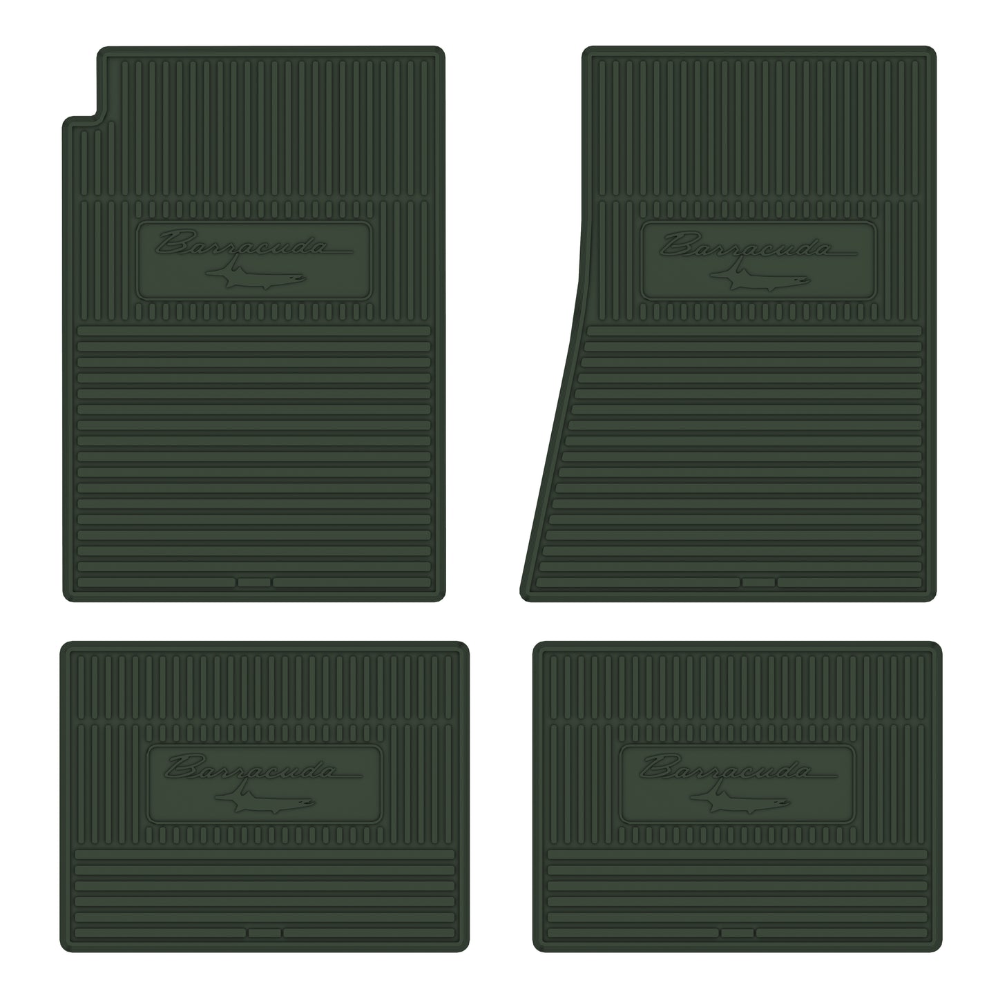 67-69 PLYMOUTH 'BARRACUDA W/ FISH' FLOOR MATS W/ MANUAL TRANSMISSION - GREEN