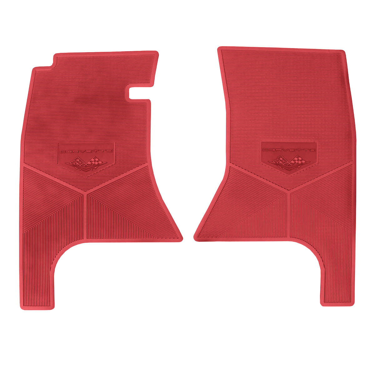 61 CHEVROLET 'CORVETTE W/ FLAG' FLOOR MATS - BRIGHT RED