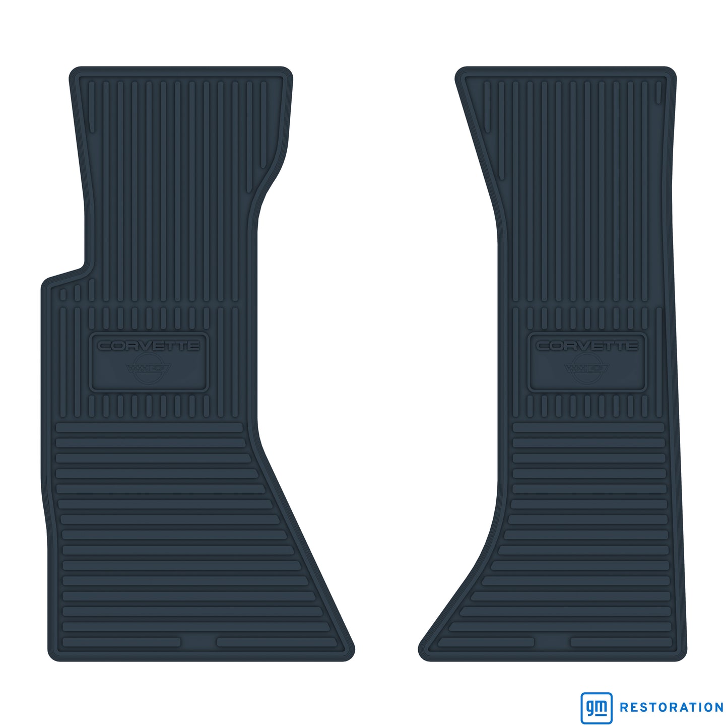 84-89 CHEVROLET 'CORVETTE W/ FLAG' FLOOR MATS - DARK BLUE