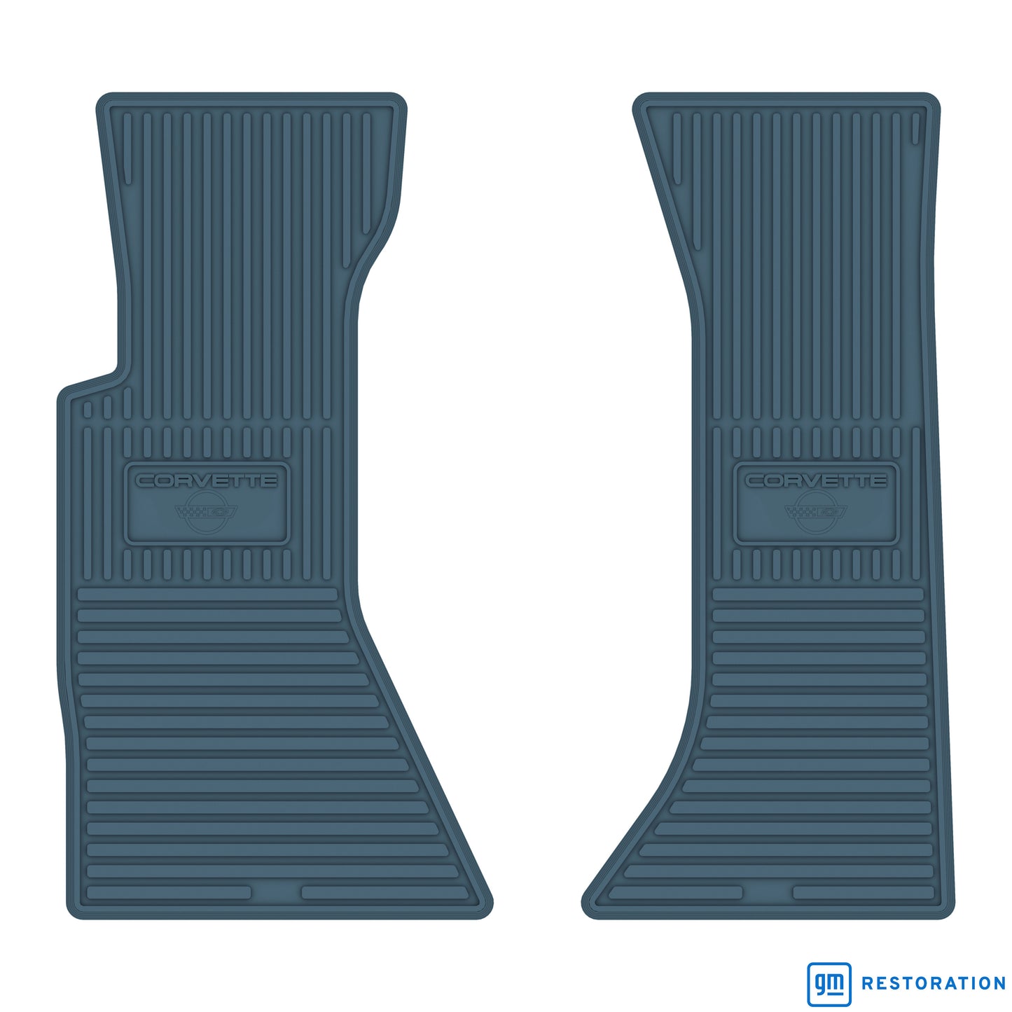 84-89 CHEVROLET 'CORVETTE W/ FLAG' FLOOR MATS - MEDIUM BLUE