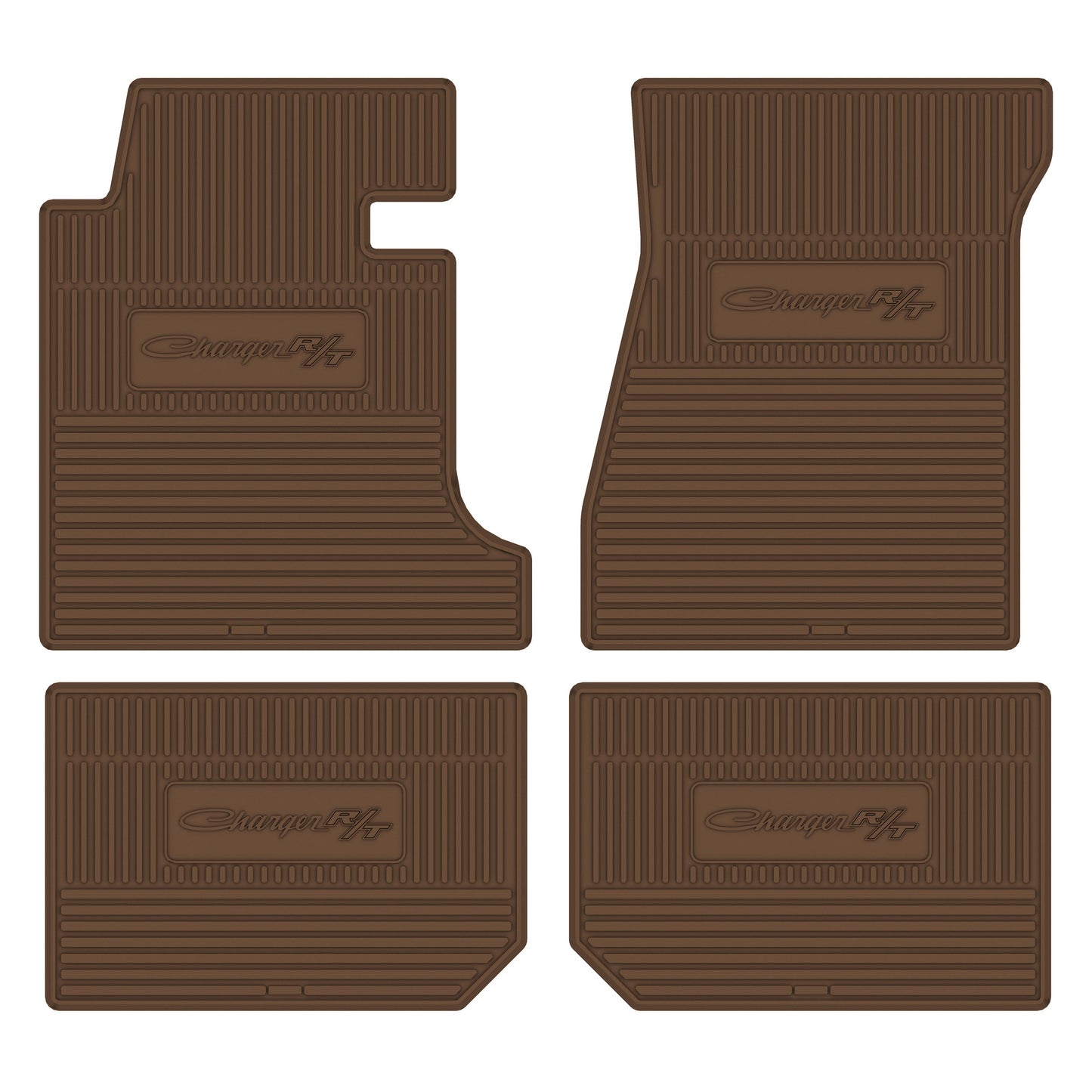 68-70 DODGE 'CHARGER R/T' FLOOR MATS W/ MANUAL TRANSMISSION - SADDLE