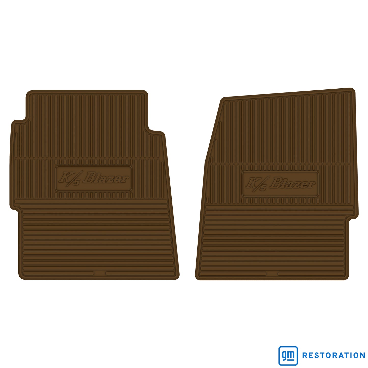 69-72 CHEVROLET BLAZER VINYL FLOORMATS W/ K5 BLAZER LOGO (2PC) - DARK SADDLE