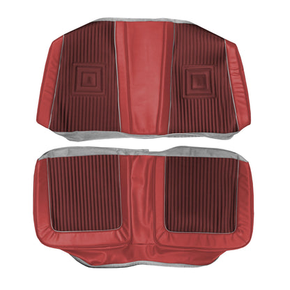 65 SATELLITE HARDTOP REAR UPHOLSTERY - MAROON/RED W/ SILVER TINSEL WELT