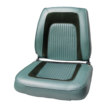 65 CORONET 500 BUCKET SEAT UPHOLSTERY - TURQUOISE/DARK GREEN COLLAR