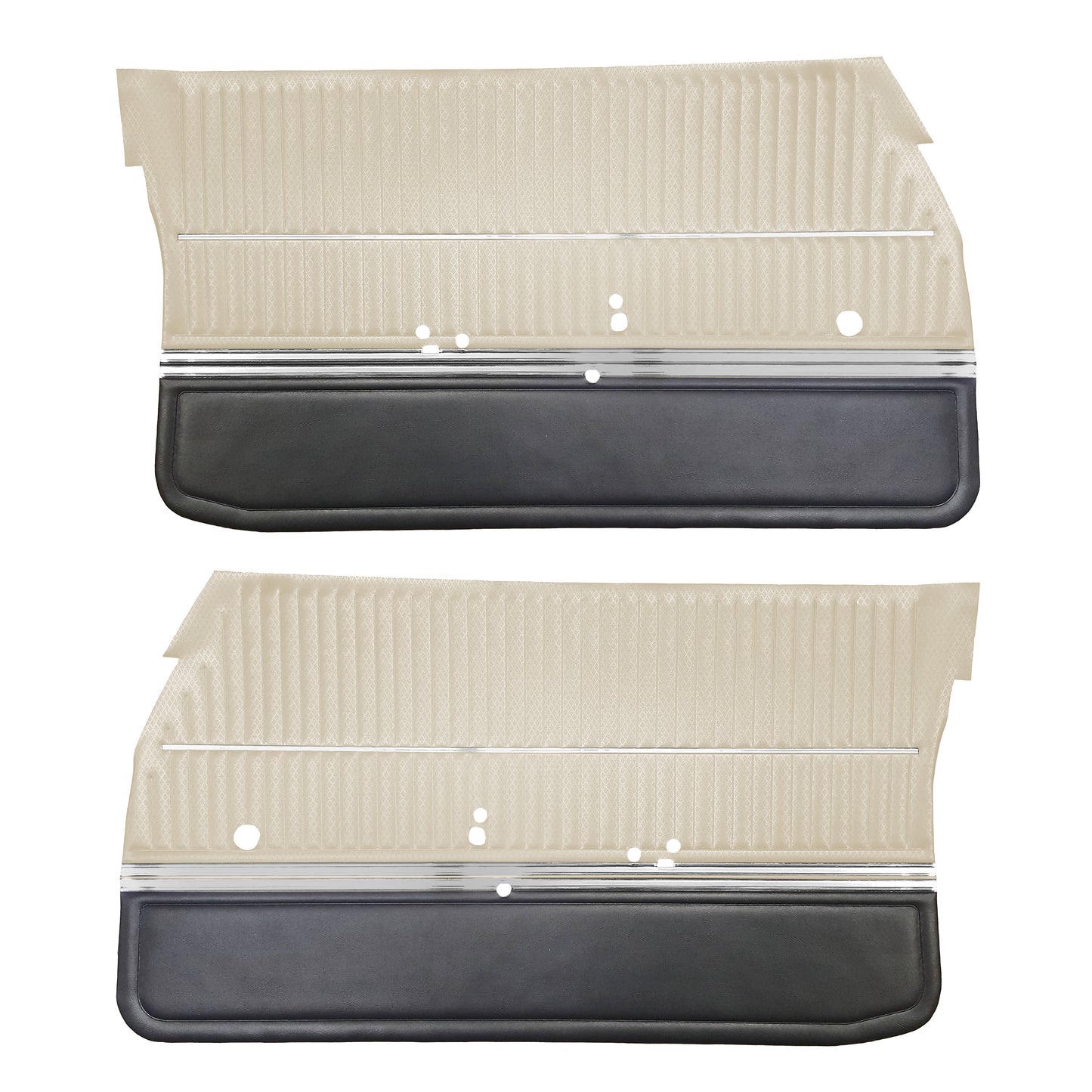 68 CUTLASS 'S'/442 SPORTS COUPE FRONT DOOR PANELS (UNASSEMBLED) - PARCHMENT/BLACK