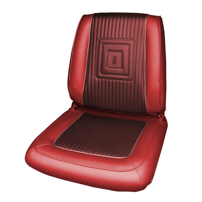 65 SATELLITE BUCKET SEAT UPH MAROON/RED W/ SILVER TINSEL