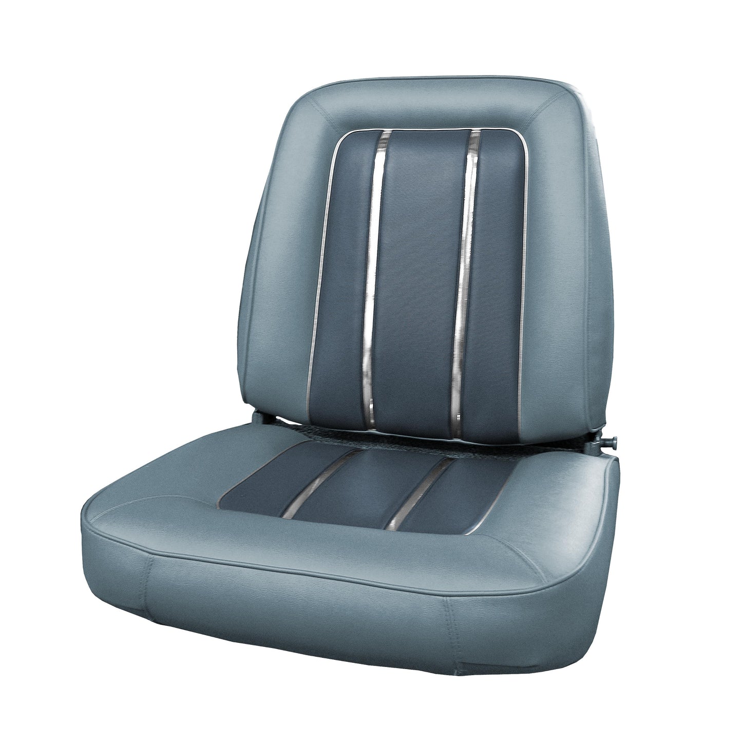 64 VALIANT SIGNET BUCKET SEAT UPHOLSTERY - DARK BLUE/LIGHT BLUE W/ SILVER TINSEL WELT
