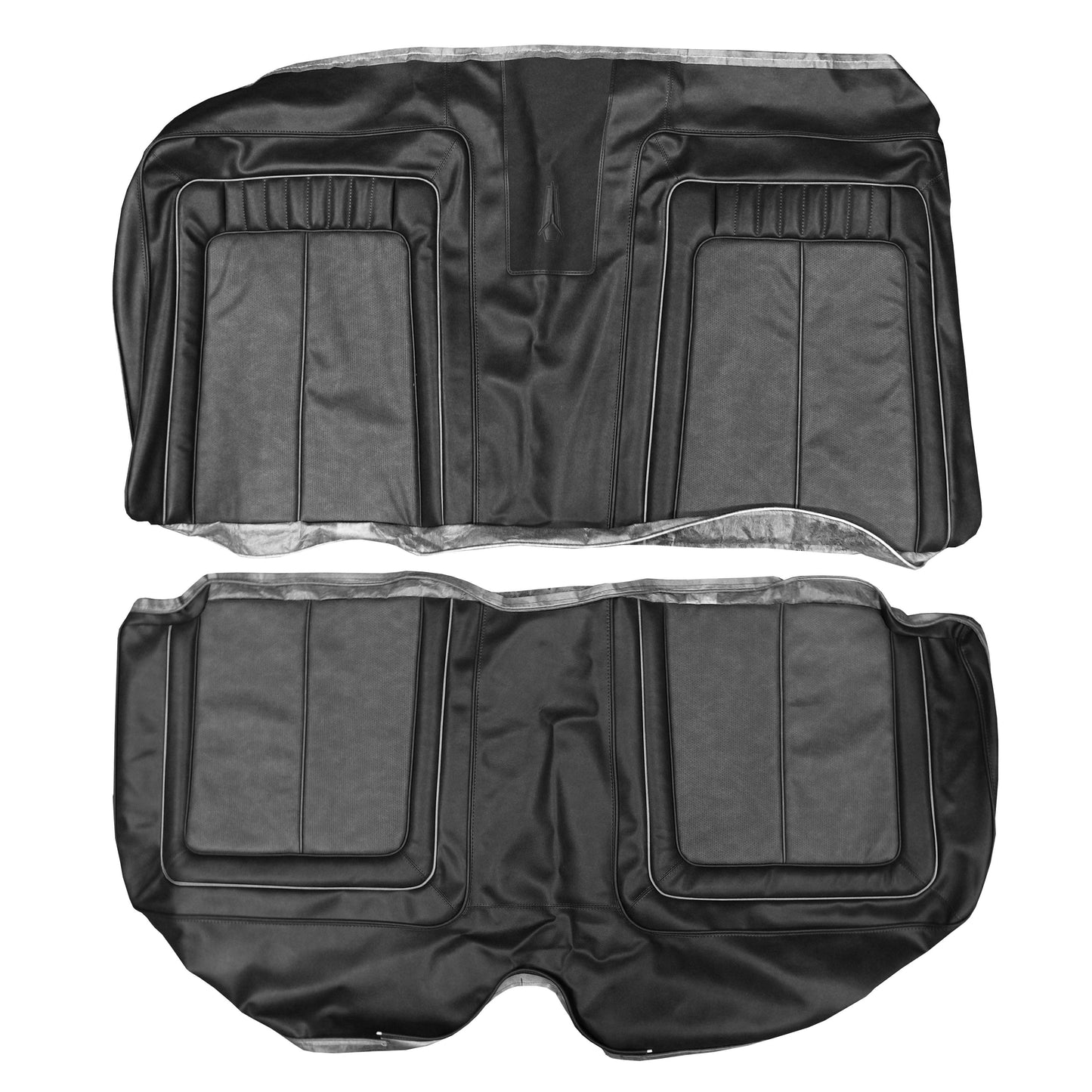 70 SPORT SATELLITE/ROADRUNNER/GTX/SUPERBIRD HTP REAR UPHOLSTERY - BLACK/CHARCOAL W/ SILVER WELT