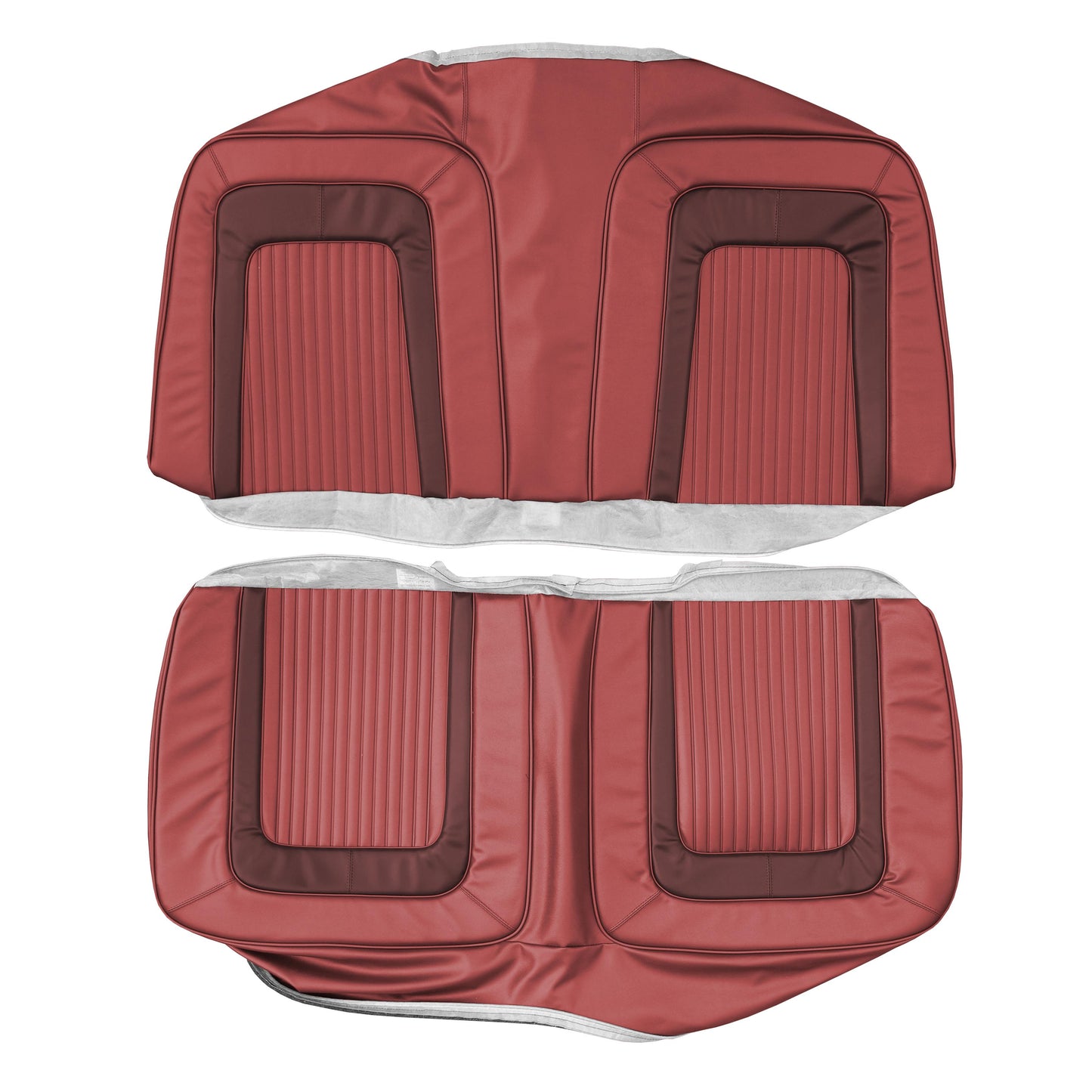 65 CORONET 500 CONVERTIBLE REAR UPHOLSTERY - RED W/ SRM DK MAROON COLLAR