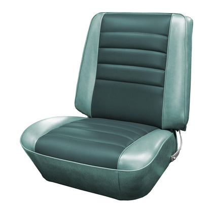 65 CHEVELLE/MALIBU/EL CAMINO BUCKET UPHOLSTERY - DARK AQUA/SRM LIGHT AQUA