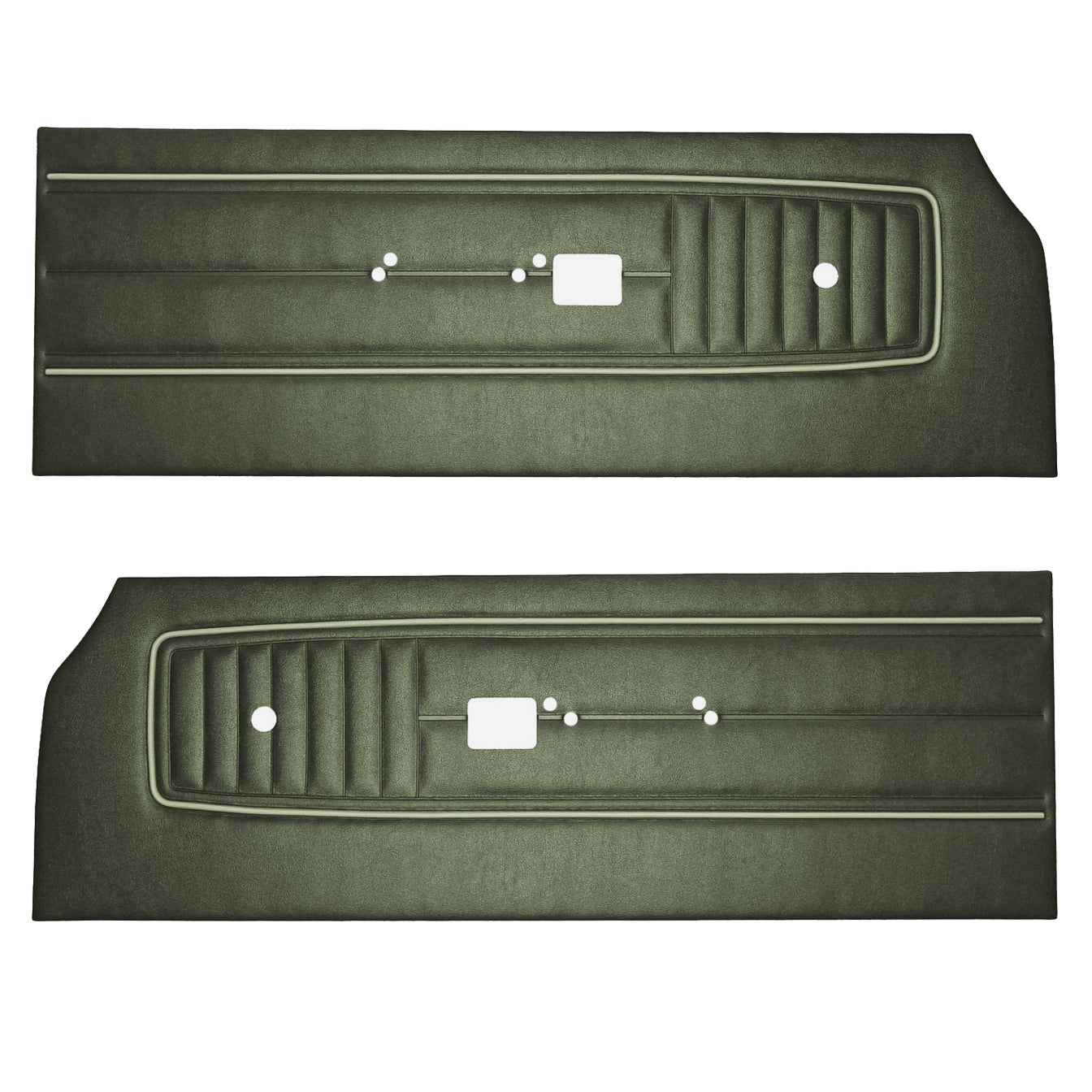 70 SPORT SATELLITE/ROADRUNNER/GTX FRONT DOOR PANELS - DARK GREEN  W/ LIGHT GREEN WELT