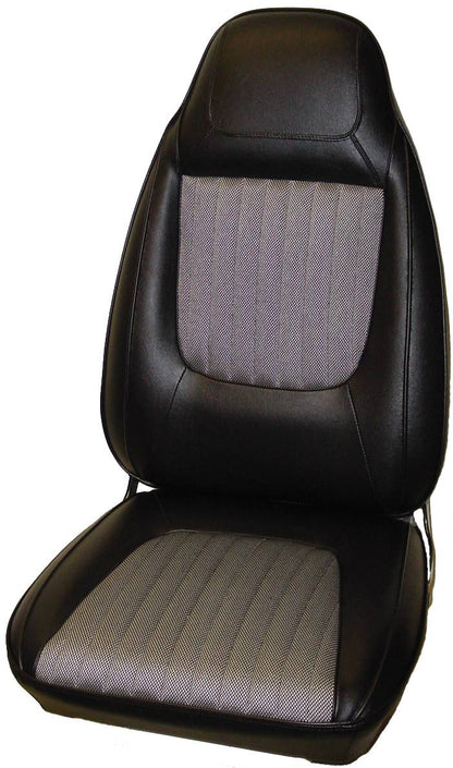 70 CHALLENGER BUCKET SEAT CLOTH UPHOLSTERY - LSRM BLACK/WHITE SALT&PEPPER CLOTH/BLACK