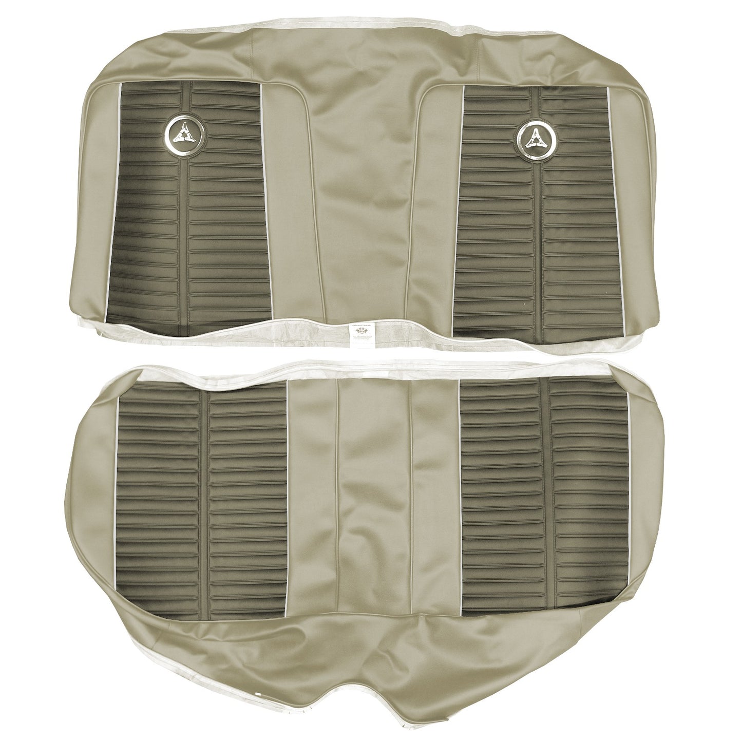 64 DART GT HARDTOP REAR UPHOLSTERY - SRM DK OLIVE GOLD/SRM LT OLIVE GOLD W/ SILVER TINSEL WELT
