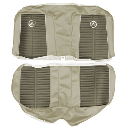 64 DART GT HARDTOP REAR UPHOLSTERY - SRM DK OLIVE GOLD/SRM LT OLIVE GOLD W/ SILVER TINSEL WELT