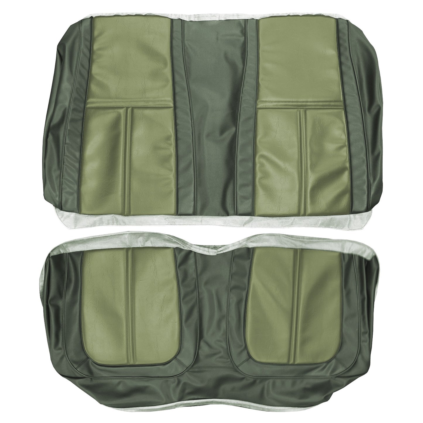 71 SATELLITE SEBRING/ROADRUNNER "DECOR" REAR UPHOLSTERY - LIGHT GREEN/DARK GREEN