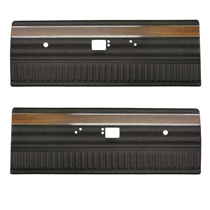 72 DEMON/DART SWINGER/SCAMP FRONT DOOR PANELS (W/ WOOGRAIN & KNURLED CHROME) - BLACK