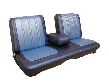 69 FURY III 2-DR/4-DR/WAGON SPLIT BENCH W/ C.A.R. UPHOLSTERY - LIGHT BLUE/DARK BLUE