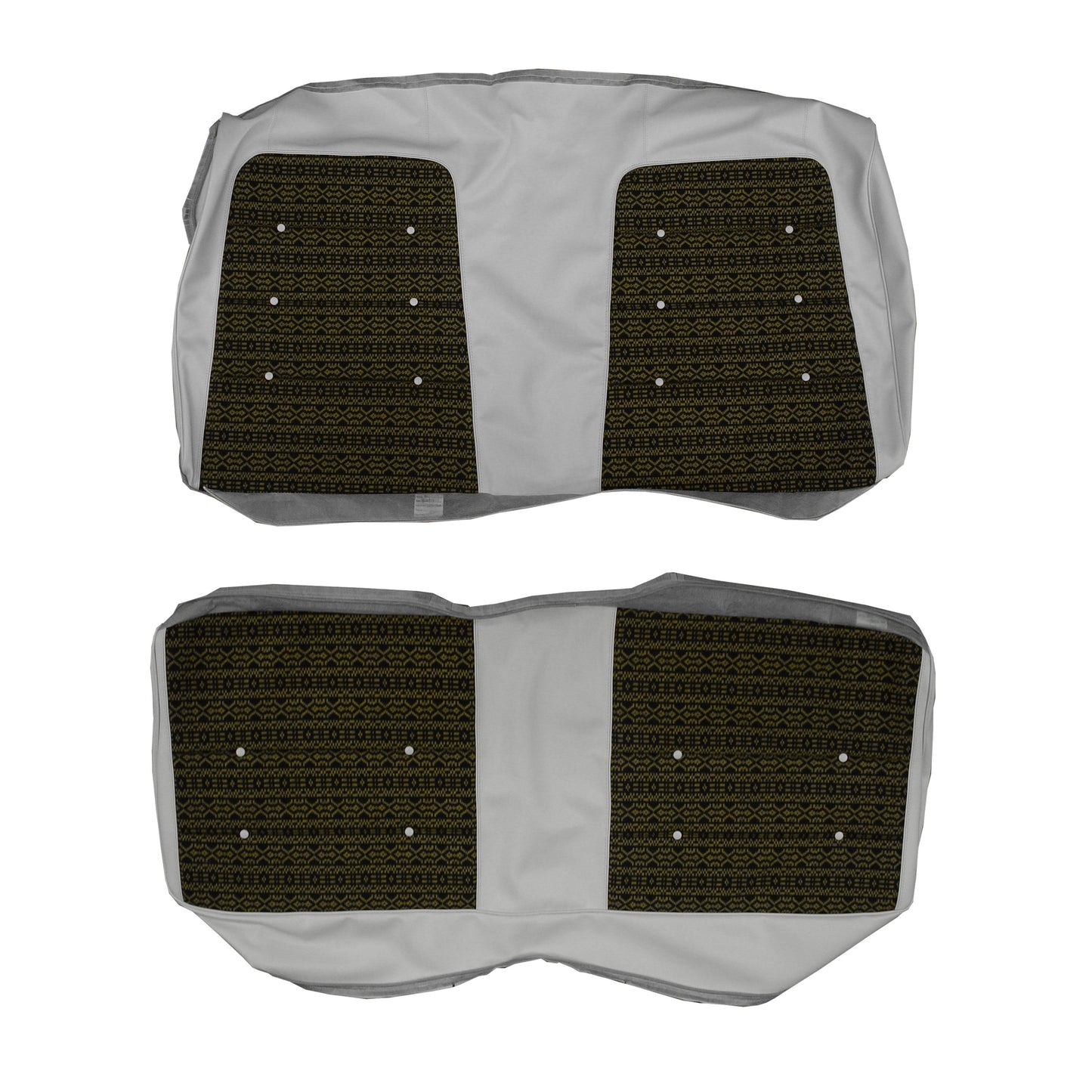 74 CHARGER HARDTOP REAR CLOTH UPHOLSTERY - SRM BLACK/GOLD AZTEC CLOTH/WHITE