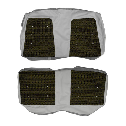 74 CHARGER HARDTOP REAR CLOTH UPHOLSTERY - SRM BLACK/GOLD AZTEC CLOTH/WHITE
