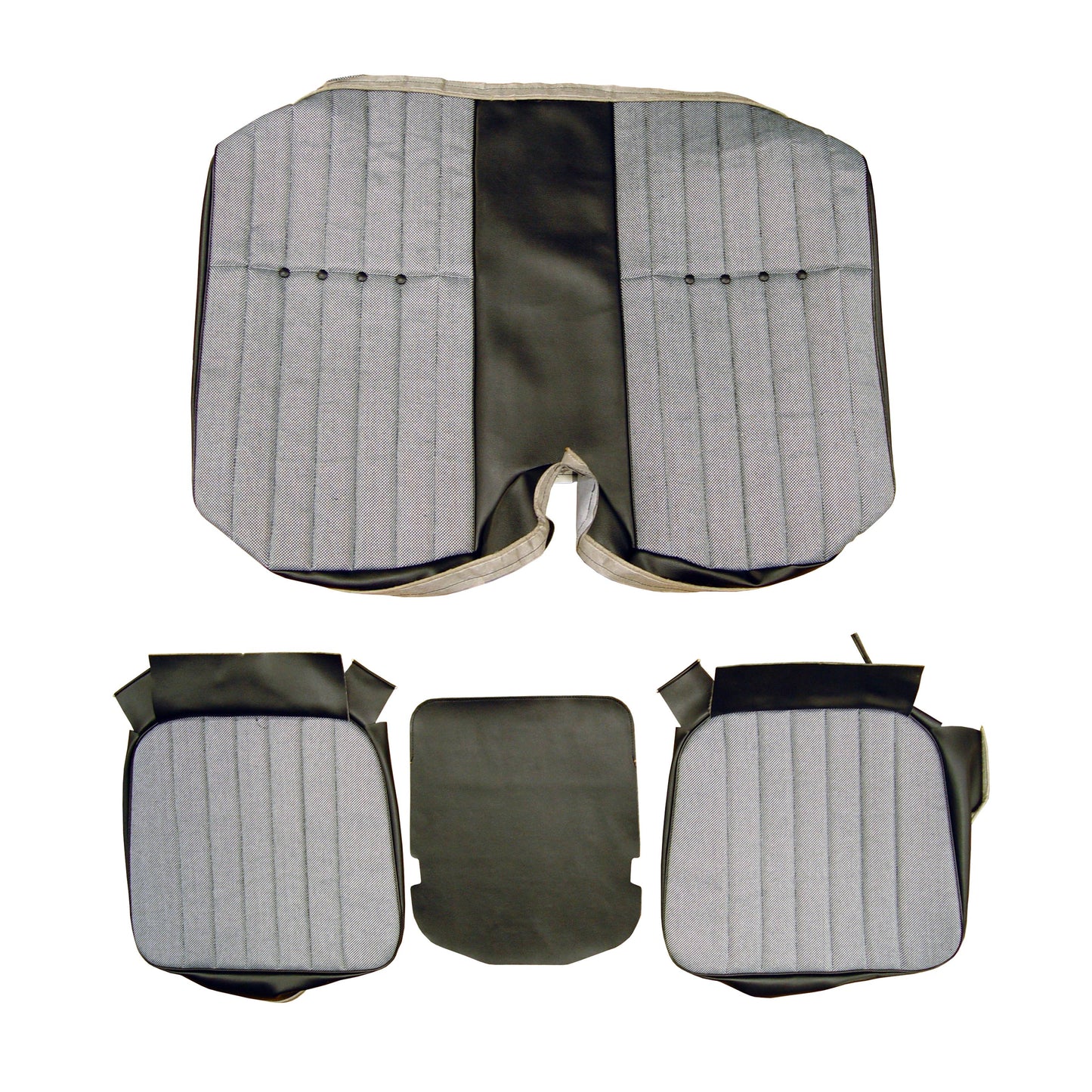 72 CAMARO "DELUXE" HARDTOP REAR CLOTH UPHOLSTERY - SRM BLACK SALT&PEPPER CLOTH/BLACK