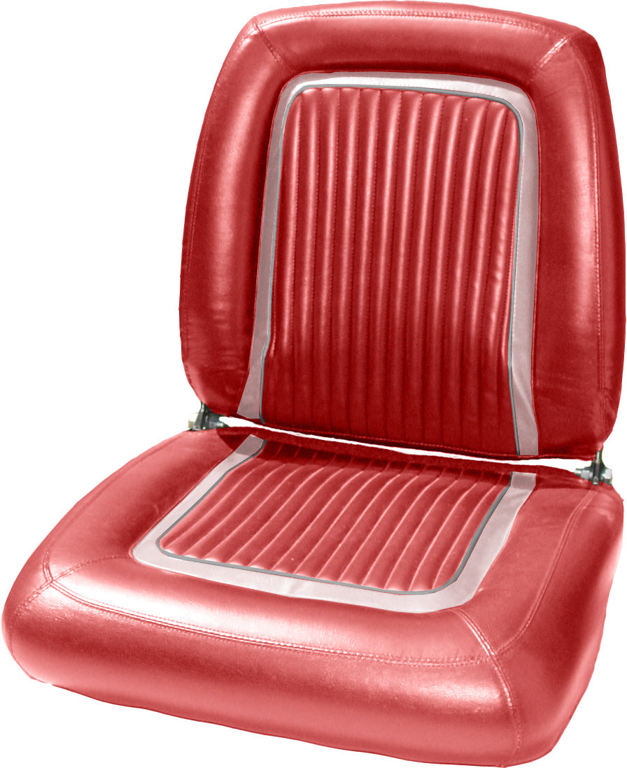 64 POLARA 500 BUCKET SEAT UPHOLSTERY - RED W/ PEARL WHITE ACCENT & SILVER TINSEL WELT