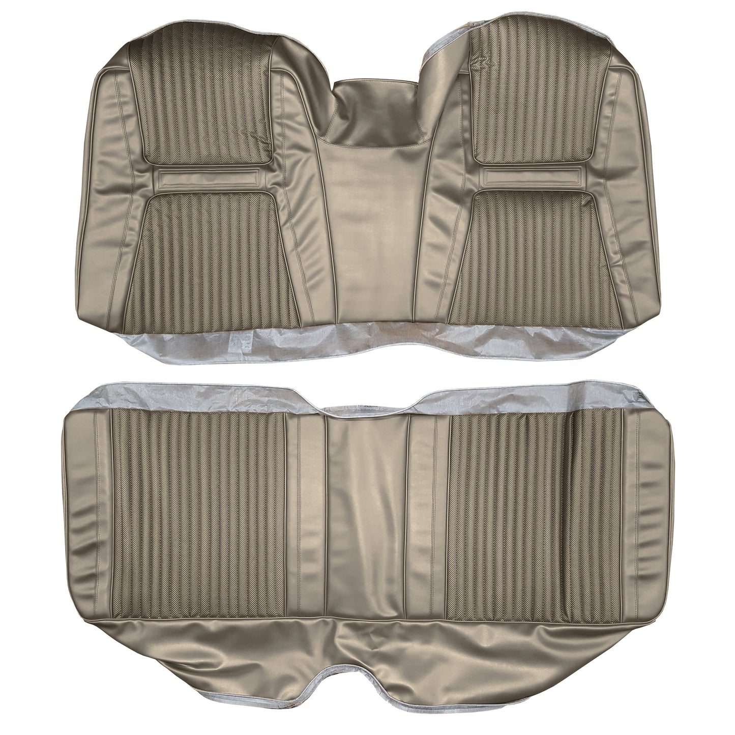 65 CHRYSLER 300/300L HARDTOP REAR UPHOLSTERY - SRM BROWN-BLACK FILLED/FAWN TAN