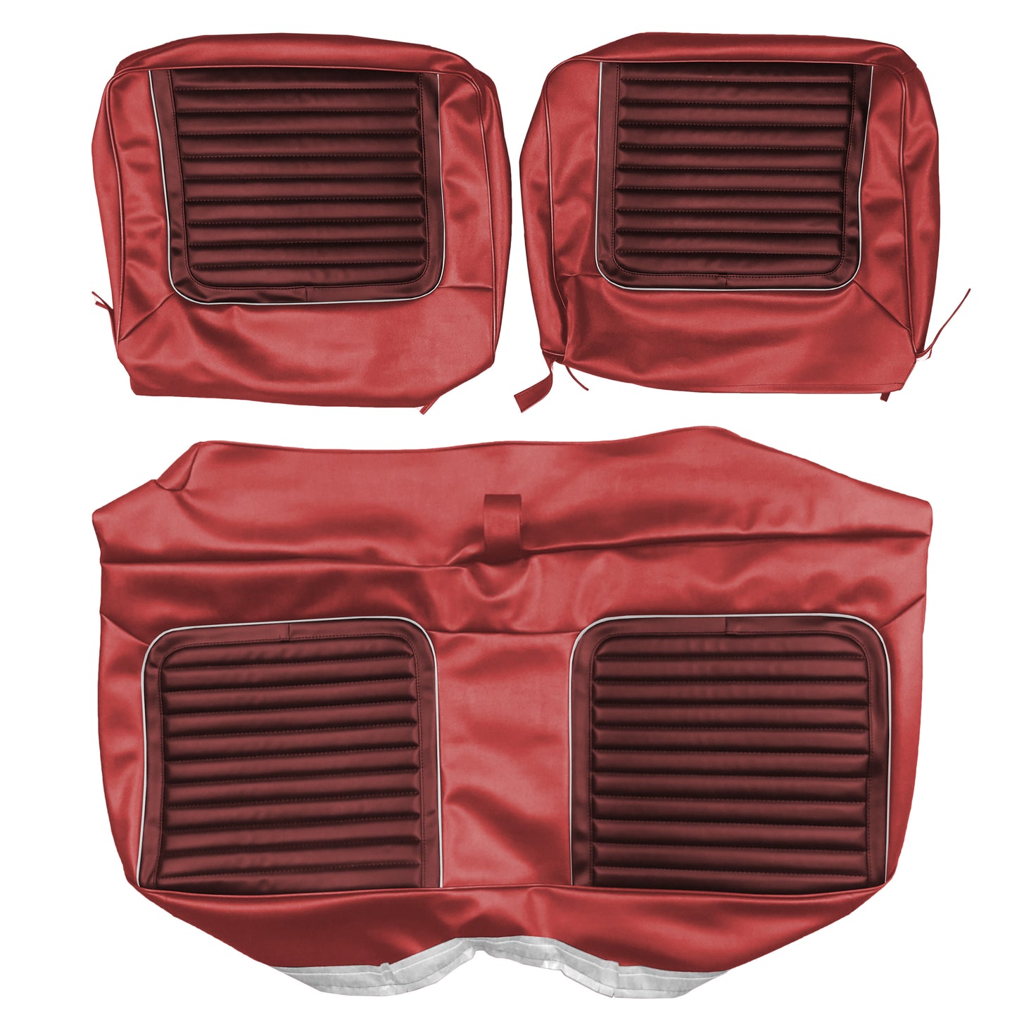 65 BELVEDERE II SPLIT BENCH UPHOLSTERY - MAROON/RED W/ SILVER TINSEL WELT