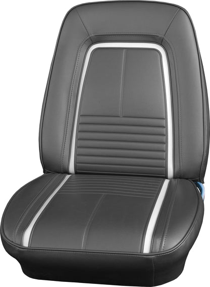67 CAMARO "DELUXE" BUCKET SEAT UPHOLSTERY - BLACK W/ WHITE ACCENT