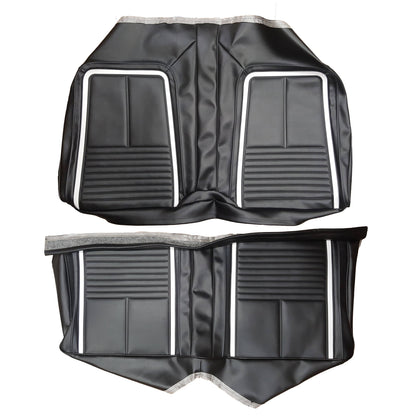 67 CAMARO "DELUXE" FOLD-DOWN REAR UPHOLSTERY - BLACK W/ WHITE ACCENT