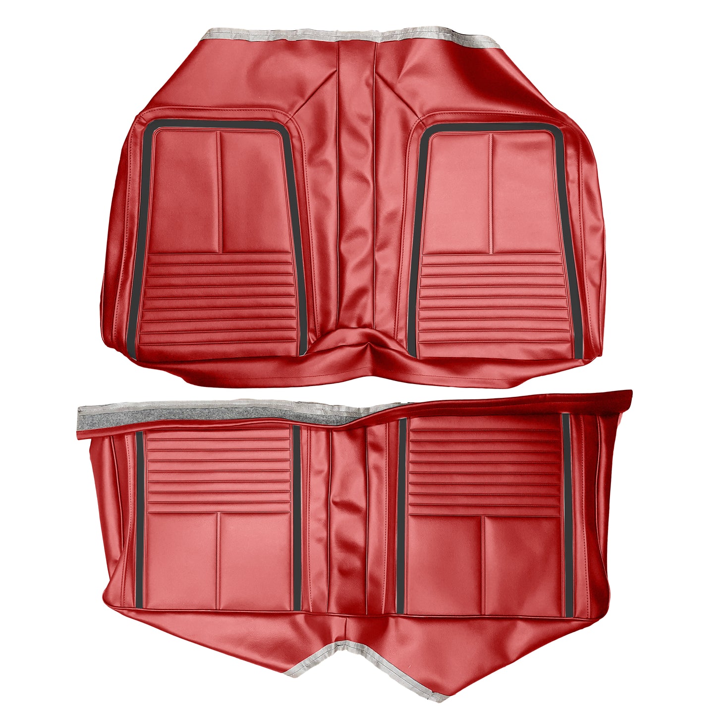 67 CAMARO "DELUXE" FOLD-DOWN REAR UPHOLSTERY - RED W/ BLACK ACCENT