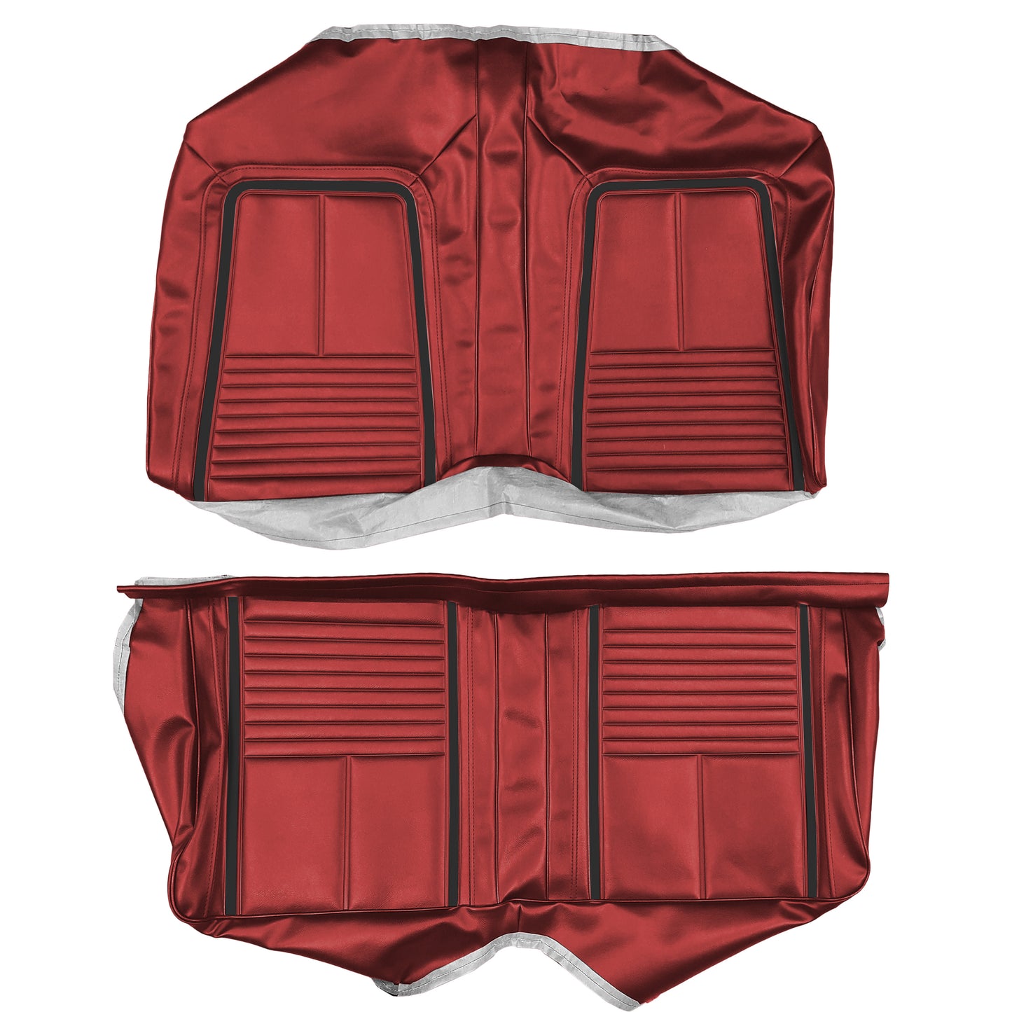 67 CAMARO "DELUXE" FIXED CONV. REAR UPHOLSTERY - RED W/ BLACK ACCENT