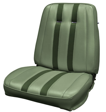 68 SPORT FURY BUCKET SEAT UPHOLSTERY - DARK GREEN W/ LIGHT GREEN ACCENT