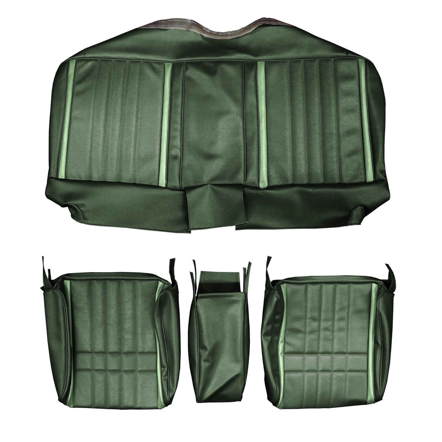 68 FURY III SPLIT BENCH W/ C.A.R. UPHOLSTERY - SRM ANTIQUE GREEN/DARK GREEN W/ LIGHT GREEN ACCENT