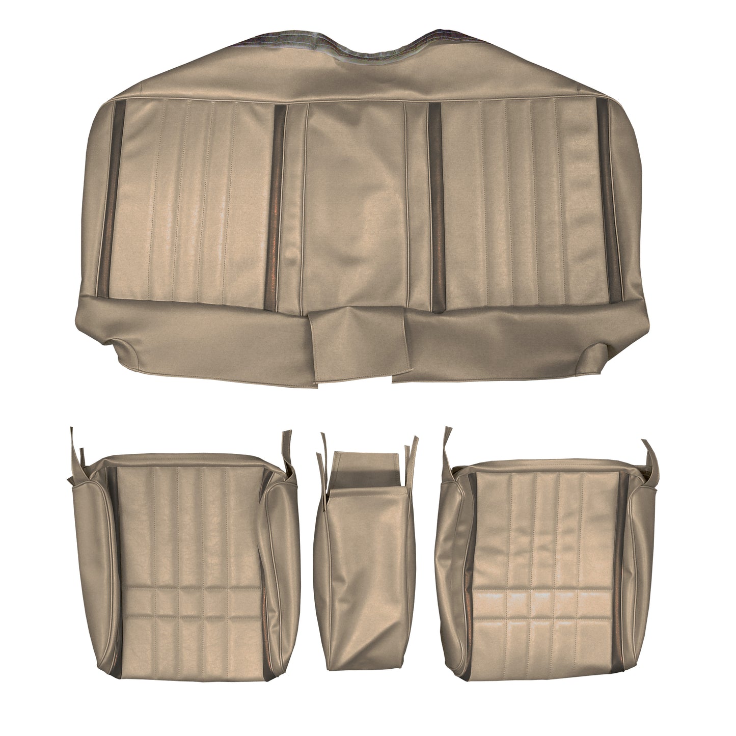 68 FURY III 4DR/WAGON SPLIT BENCH W/ C.A.R. UPHOLSTERY - FAWN W /SRM DARK BROWN ACCENT