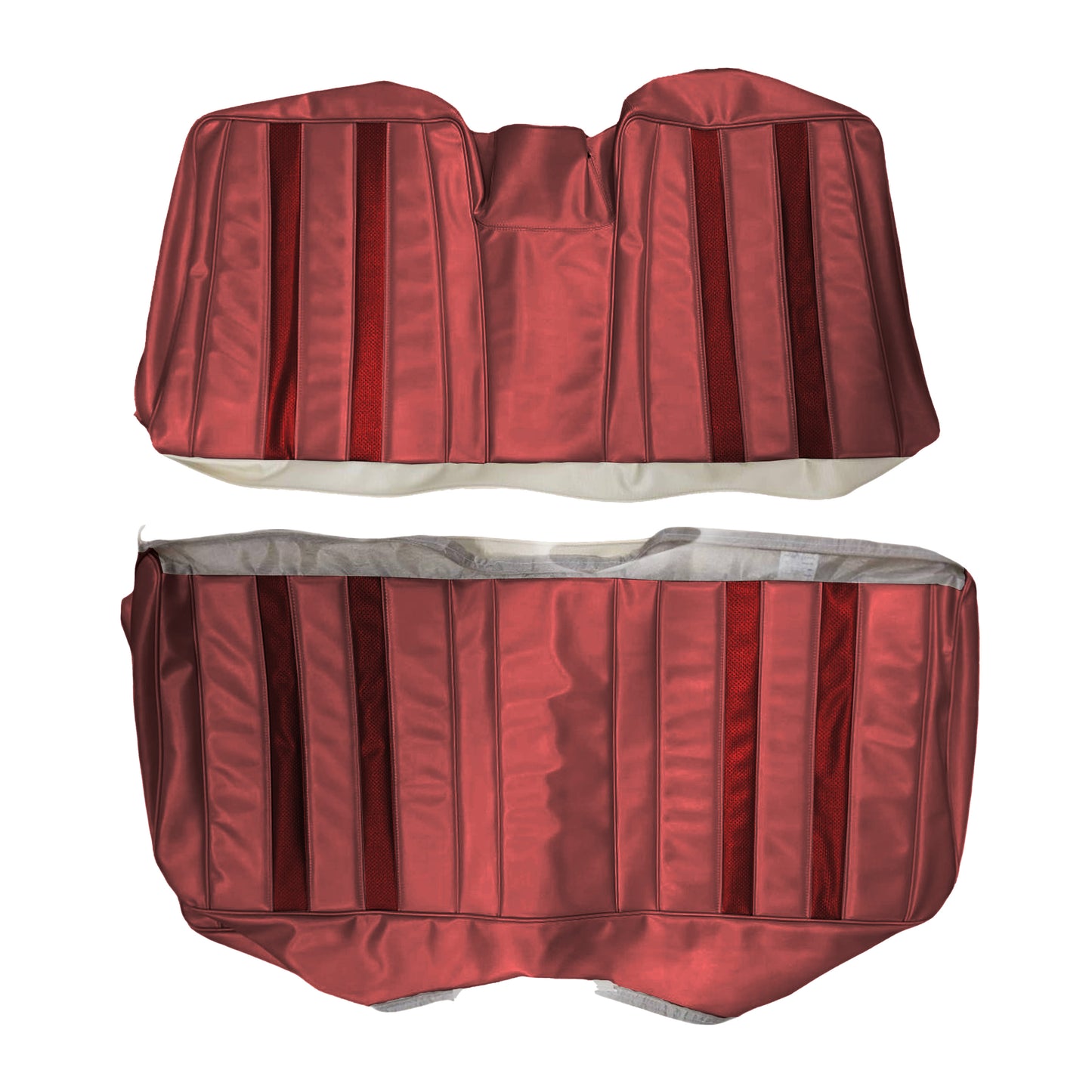 68 SPORT FURY CONVERTIBLE REAR UPHOLSTERY - RED W/ MAROON ACCENT