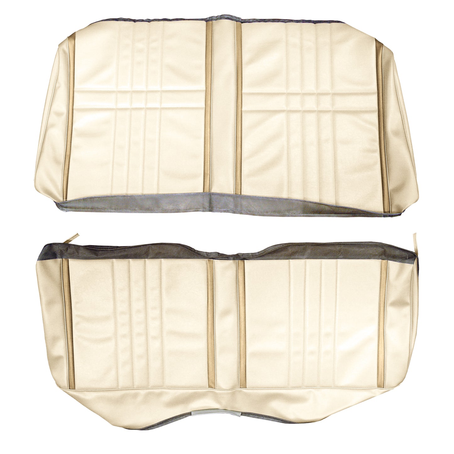 68 FURY III HARDTOP/FAST-TOP REAR UPHOLSTERY - SRM PARCHMENT W/ EMBER GOLD ACCENT