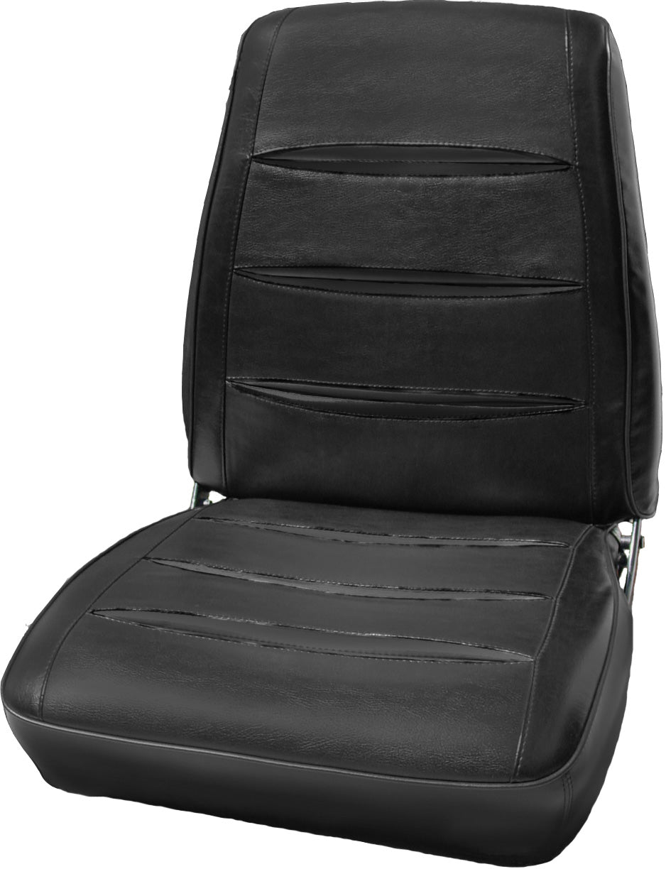 68 CHARGER BUCKET SEAT UPHOLSTERY - BLACK W/ BLACK PLEATS