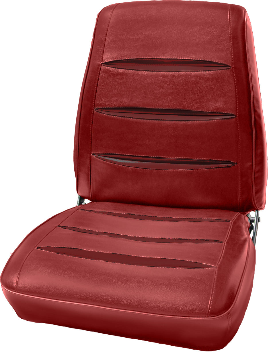 68 CHARGER BUCKET SEAT UPHOLSTERY - RED W/ MAROON PLEATS