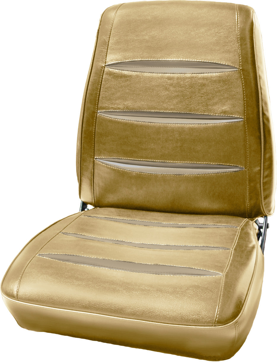 68 CHARGER BUCKET SEAT UPHOLSTERY - EMBER GOLD W/ SRM PARCHMENT PLEATS