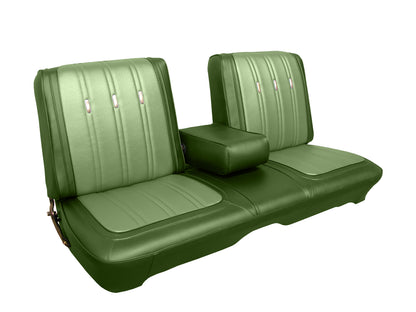 69 FURY III 2-DR/4-DR/WAGON SPLIT BENCH W/ C.A.R. UPHOLSTERY - LIGHT GREEN/DARK GREEN
