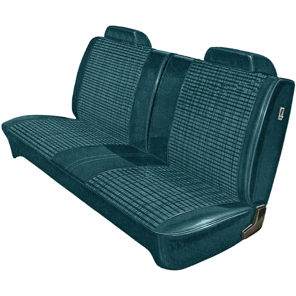 71 DEMON/DUSTER SPLIT BENCH CLOTH UPHOLSTERY - SRM BLUE PLAID CLOTH/BLUE