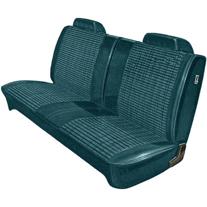 71 DEMON/DUSTER SPLIT BENCH CLOTH UPHOLSTERY - SRM BLUE PLAID CLOTH/BLUE