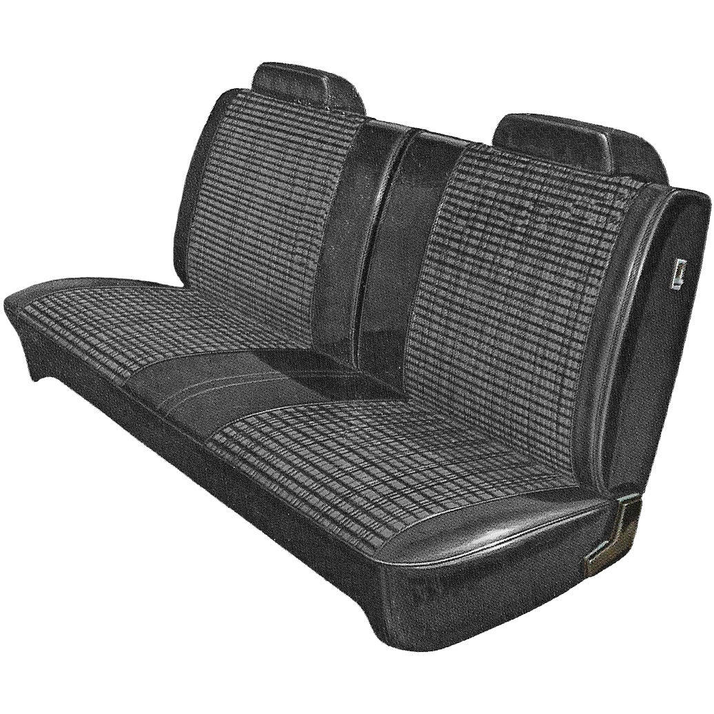 71 DEMON/DUSTER SPLIT BENCH CLOTH UPHOLSTERY - LSRM BLACK/WHITE PLAID CLOTH/BLACK