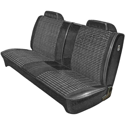 71 DEMON/DUSTER SPLIT BENCH CLOTH UPHOLSTERY - LSRM BLACK/WHITE PLAID CLOTH/BLACK
