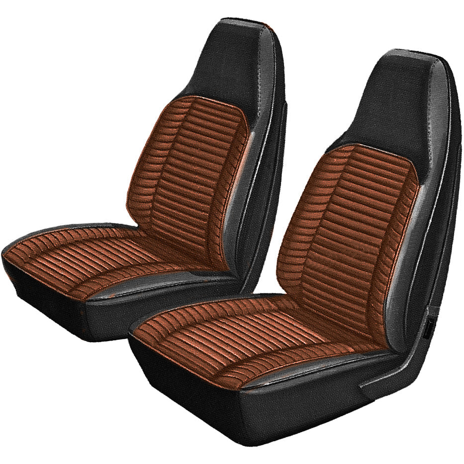 71 CHARGER/SUPERBEE BUCKET SEAT CLOTH UPHOLSTERY - SRM BLACK/ORANGE SALT&PEPPER CLOTH/BLACK