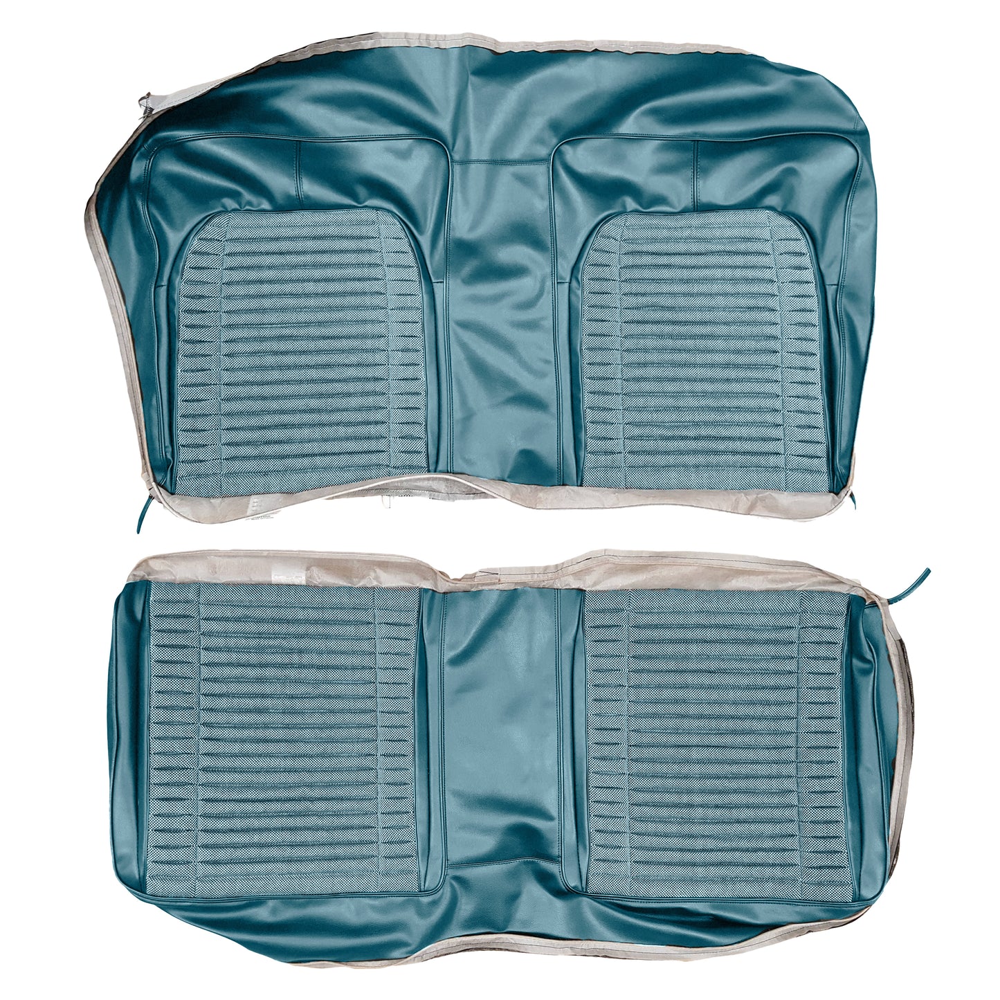 71 CHARGER/SUPERBEE HTP REAR CLOTH UPHOLSTERY - SRM BLACK/BLUE SALT&PEPPER CLOTH/BRIGHT BLUE